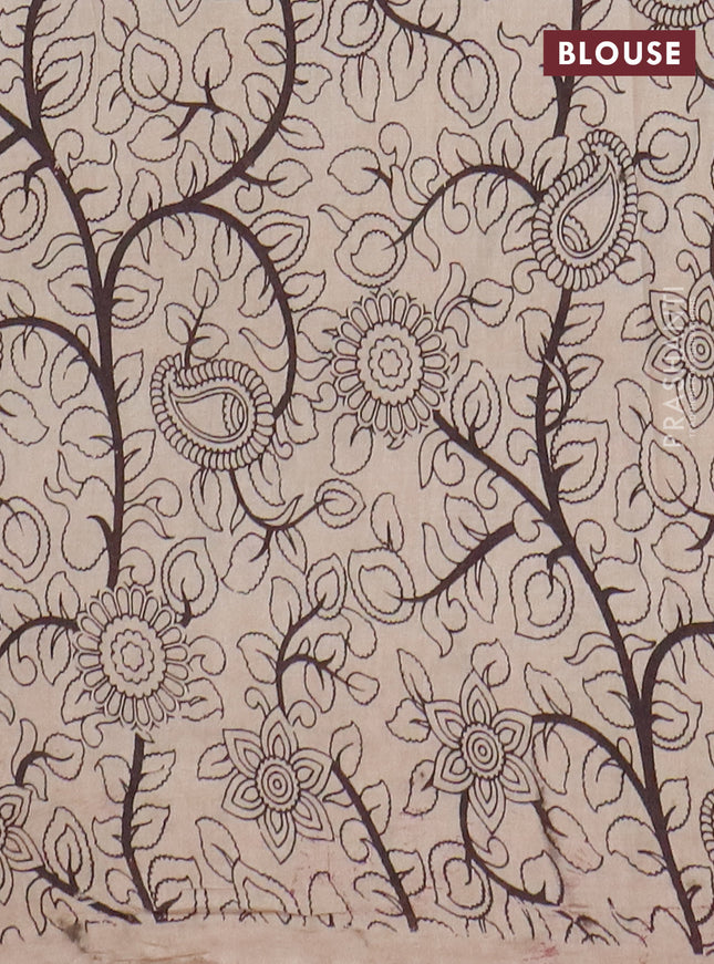 Kalamkari cotton saree black and pink with allover prints and printed border