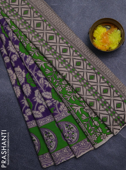 Kalamkari cotton saree violet and green with allover prints and printed border