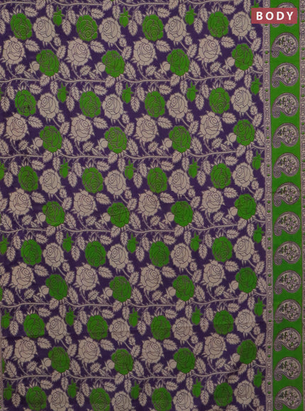 Kalamkari cotton saree violet and green with allover prints and printed border