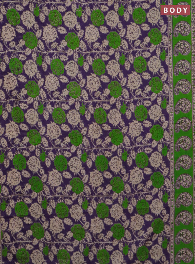 Kalamkari cotton saree violet and green with allover prints and printed border