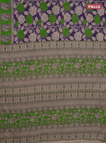 Kalamkari cotton saree violet and green with allover prints and printed border