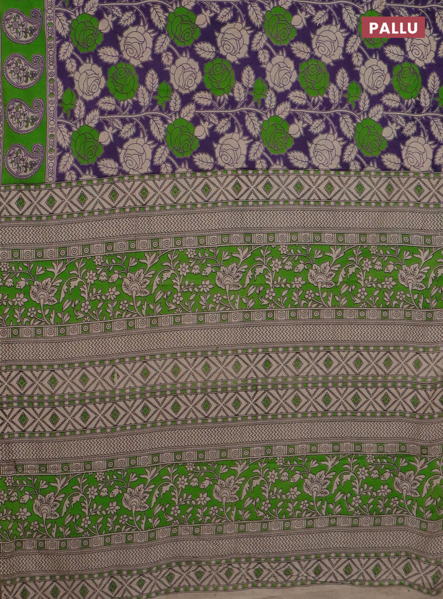 Kalamkari cotton saree violet and green with allover prints and printed border