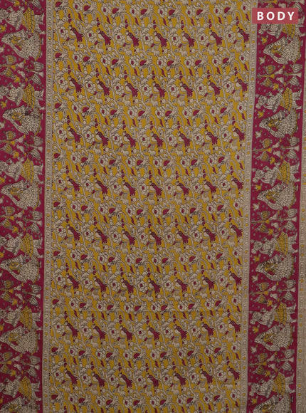 Kalamkari cotton saree yellow and pink with allover prints and printed border