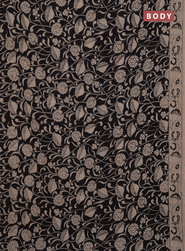 Kalamkari cotton saree black and beige with allover prints and printed border