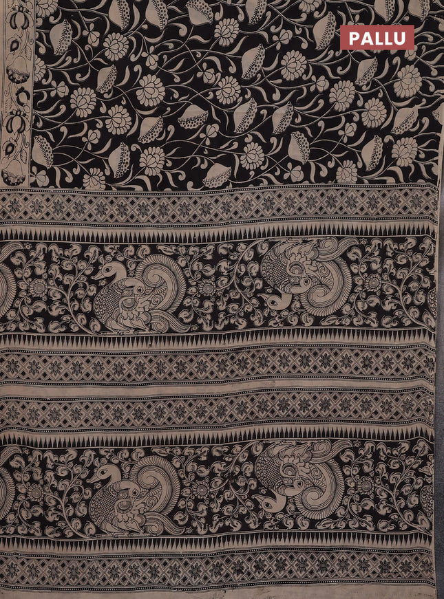 Kalamkari cotton saree black and beige with allover prints and printed border
