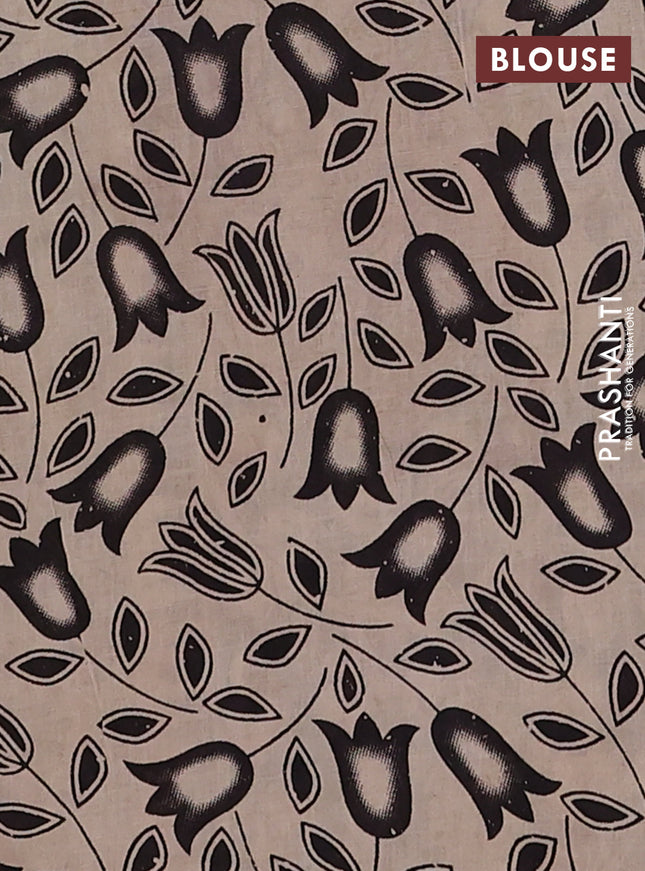 Kalamkari cotton saree black and beige with allover prints and printed border