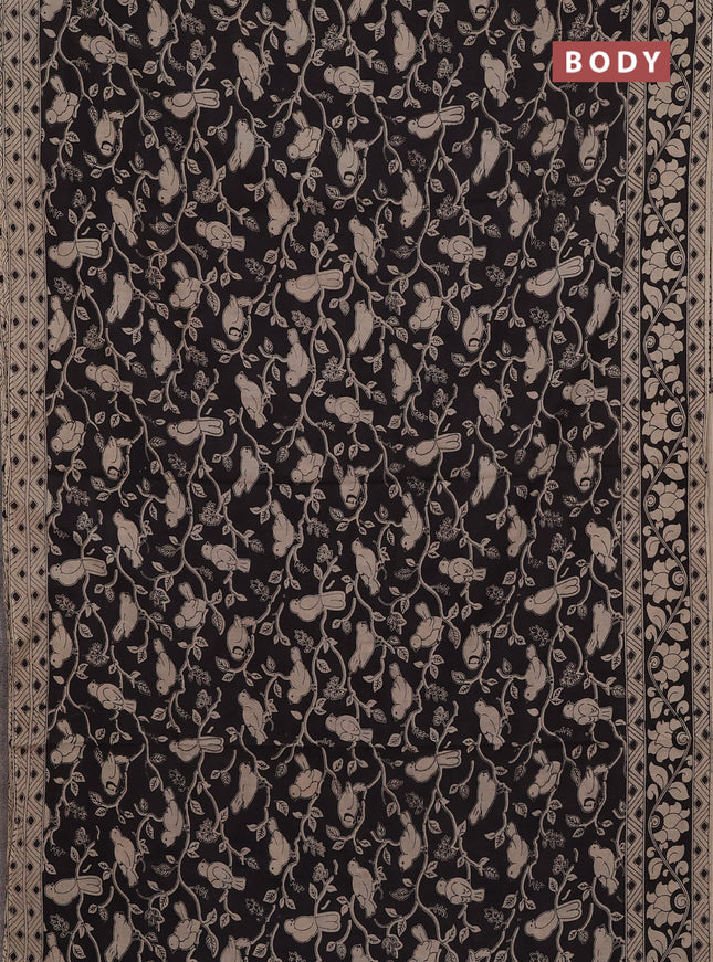 Kalamkari cotton saree black and beige with allover prints and printed border