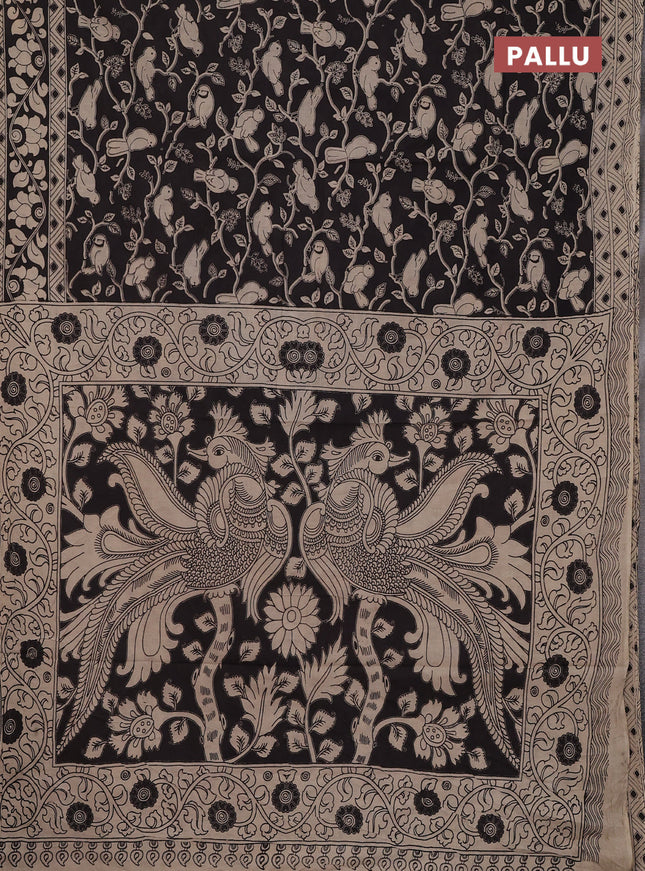 Kalamkari cotton saree black and beige with allover prints and printed border