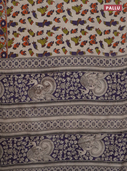 Kalamkari cotton saree beige and orange with allover prints and printed border