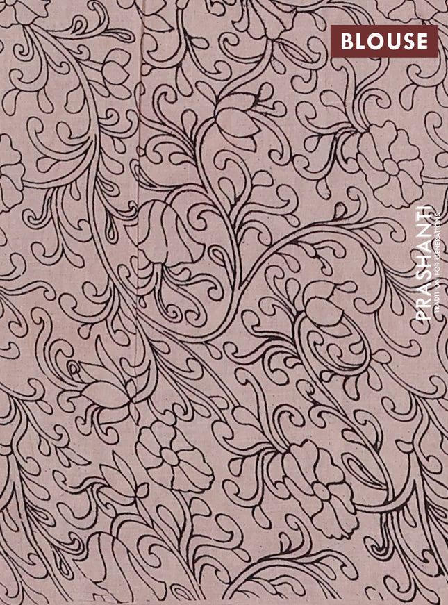 Kalamkari cotton saree beige and maroon with allover prints and printed border