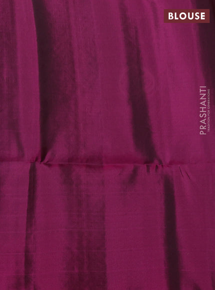 Kanchipuram soft silk saree greyish blue and magenta pink with allover zari stripes & buttas and long zari woven border