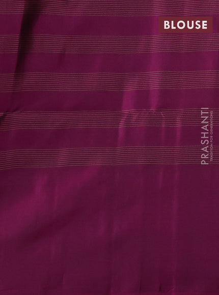 Kanchipuram soft silk saree peacock blue and magenta pink with allover zari checks & buttas and long zari woven border