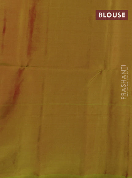 Kanchipuram soft silk saree red and lime green with allover zari woven buttas and long zari woven border