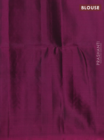 Kanchipuram soft silk saree peacock blue and magenta pink with allover zari stripes & buttas and zari woven border