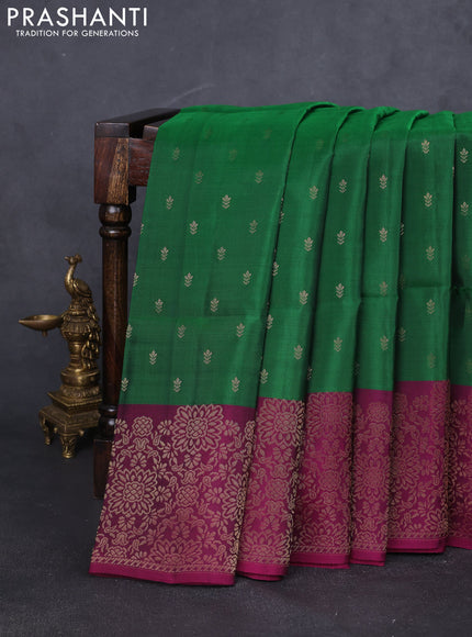 Kanchipuram soft silk saree green and magenta pink with allover zari woven buttas and zari woven border