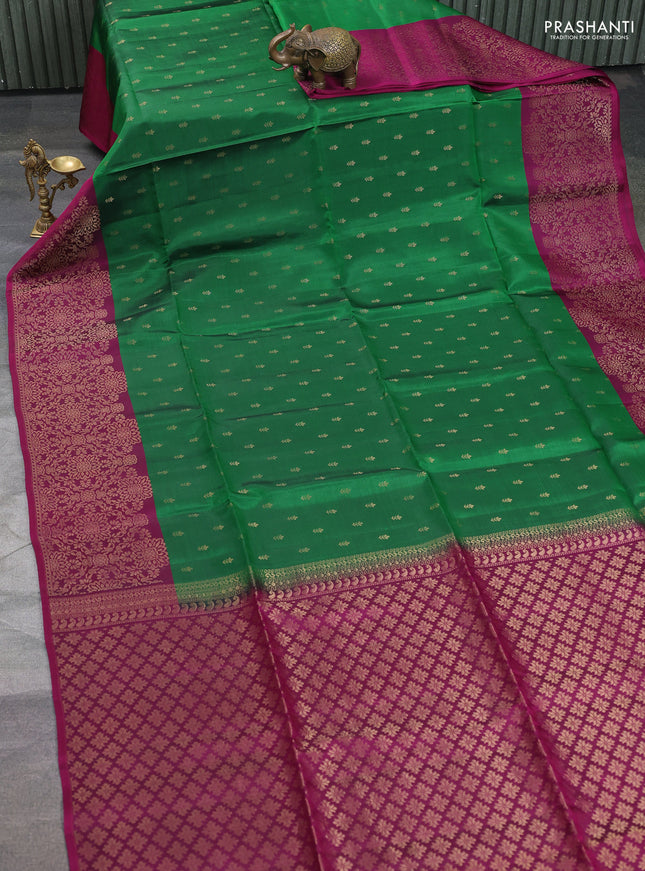 Kanchipuram soft silk saree green and magenta pink with allover zari woven buttas and zari woven border