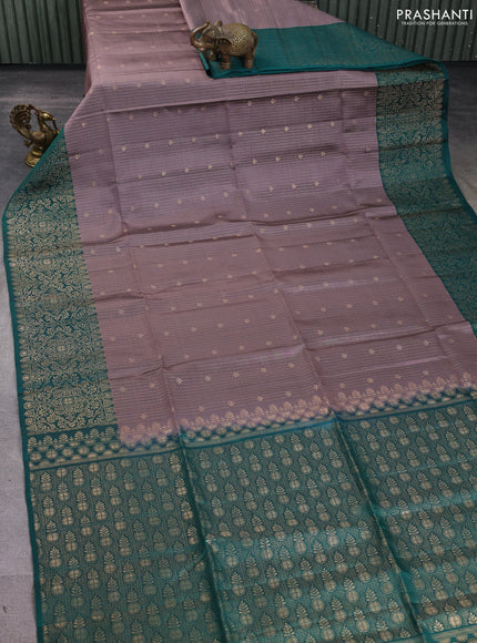 Kanchipuram soft silk saree rosy brown and green with allover zari weaves & buttas and zari woven border