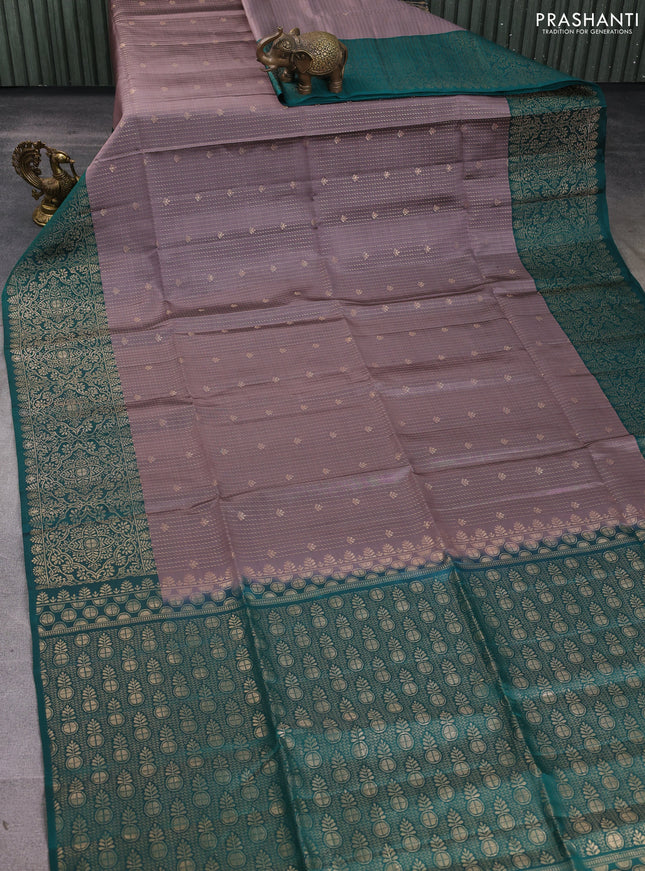 Kanchipuram soft silk saree rosy brown and green with allover zari weaves & buttas and zari woven border