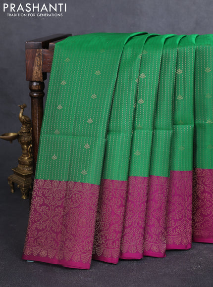 Kanchipuram soft silk saree light green and magenta pink with allover zari weaves & buttas and zari woven border