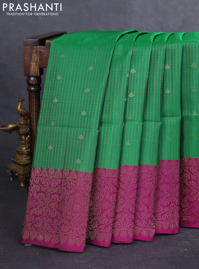 Kanchipuram soft silk saree light green and magenta pink with allover zari weaves & buttas and zari woven border