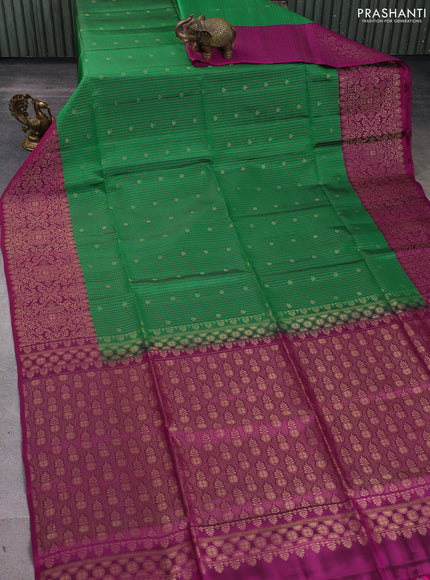 Kanchipuram soft silk saree light green and magenta pink with allover zari weaves & buttas and zari woven border