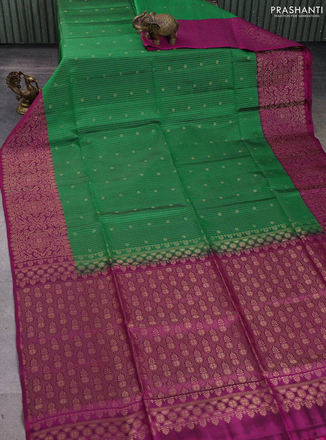 Kanchipuram soft silk saree light green and magenta pink with allover zari weaves & buttas and zari woven border