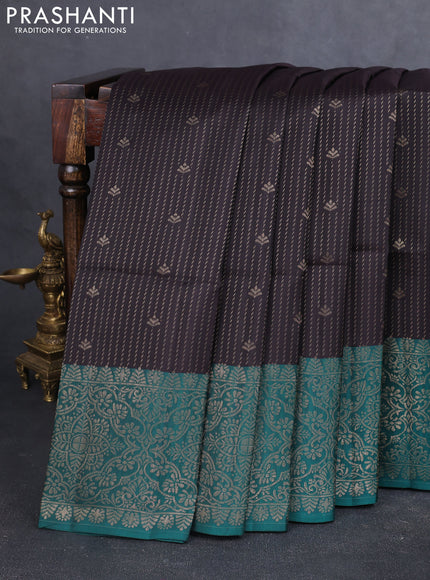 Kanchipuram soft silk saree coffee brown and green with allover zari weaves & buttas and zari woven border