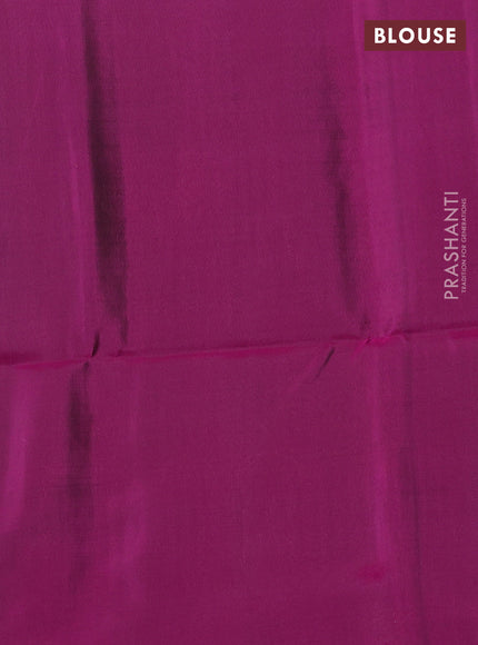 Kanchipuram soft silk saree bottle green and dark magenta pink with allover zari weaves & buttas and zari woven border