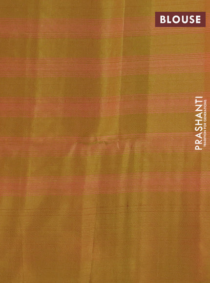 Kanchipuram soft silk saree red and green with allover zari stripes & buttas and long zari woven butta border