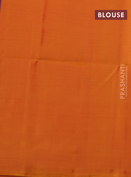 Kanchipuram soft silk saree reddish pink and yellow with allover zari woven buttas and long zari woven border