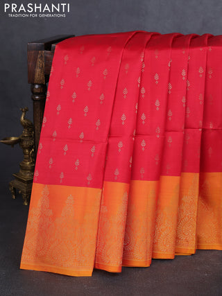 Kanchipuram soft silk saree red and yellow with allover zari woven buttas and zari woven border
