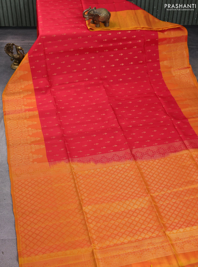 Kanchipuram soft silk saree red and yellow with allover zari woven buttas and zari woven border