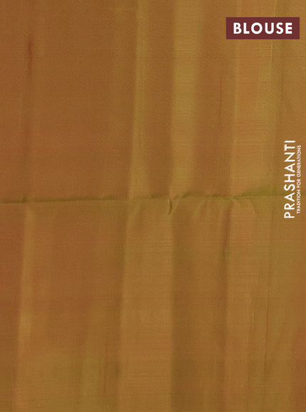 Kanchipuram soft silk saree peach pink and light green with allover zari woven buttas and zari woven border
