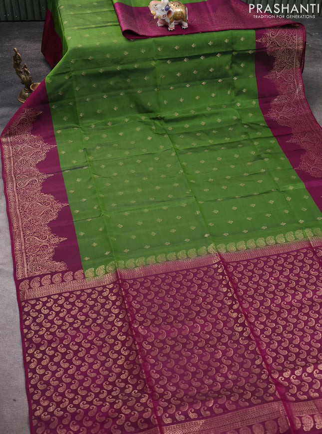 Kanchipuram soft silk saree green and magenta pink with allover zari woven buttas and zari woven border