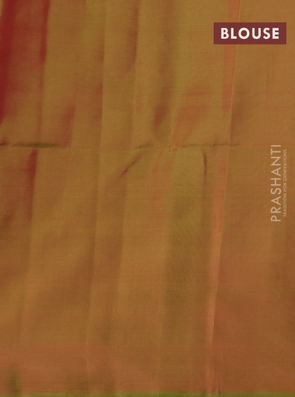 Kanchipuram soft silk saree reddish pink and light green with allover zari woven buttas and zari woven border