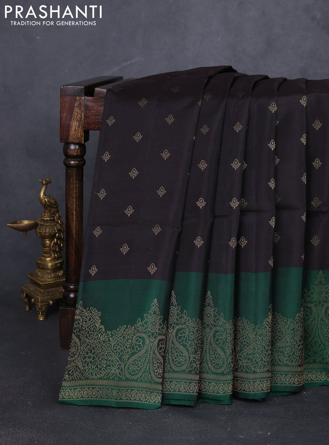 Kanchipuram soft silk saree coffee brown and green with allover zari woven buttas and zari woven border
