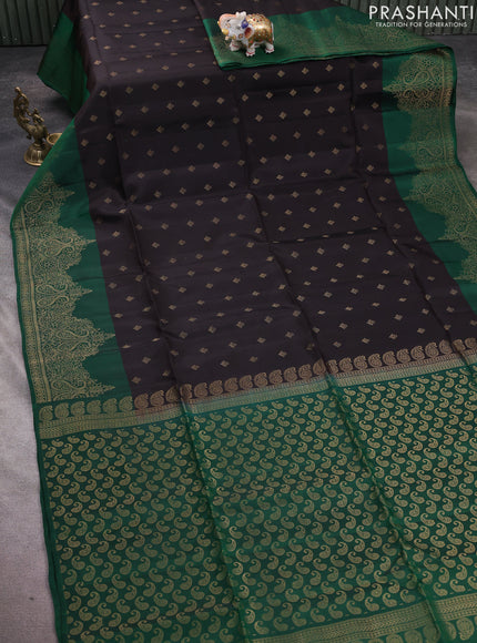 Kanchipuram soft silk saree coffee brown and green with allover zari woven buttas and zari woven border