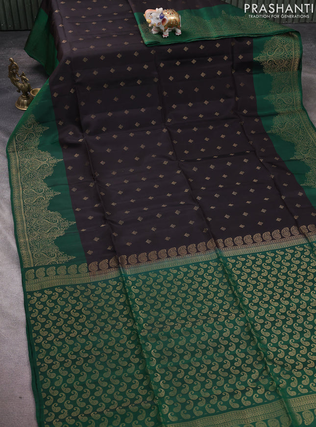 Kanchipuram soft silk saree coffee brown and green with allover zari woven buttas and zari woven border
