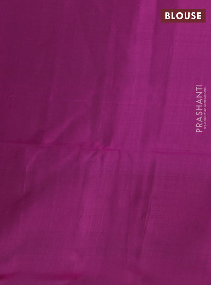 Kanchipuram soft silk saree peacock green and magenta pink with allover zari woven buttas and long zari woven border