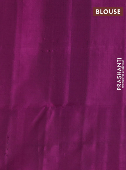 Kanchipuram soft silk saree peacock blue and magenta pink with allover zari woven buttas and long zari woven border