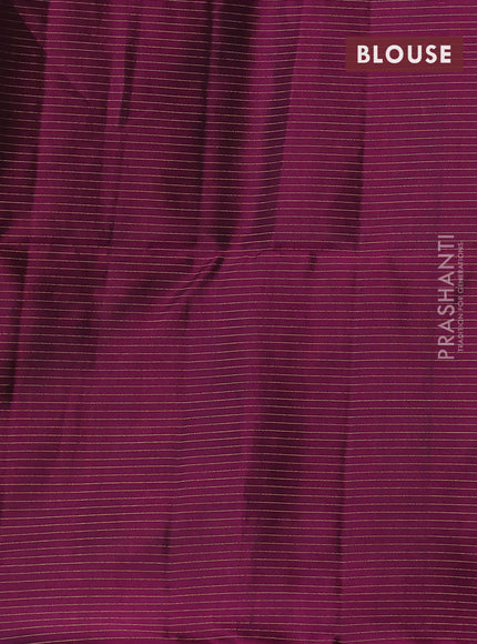 Kanchipuram soft silk saree bottle green and magenta pink with allover zari checks & buttas and piping border