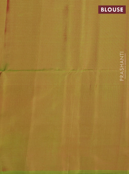 Kanchipuram soft silk saree red and light green with allover zari woven buttas and zari woven border
