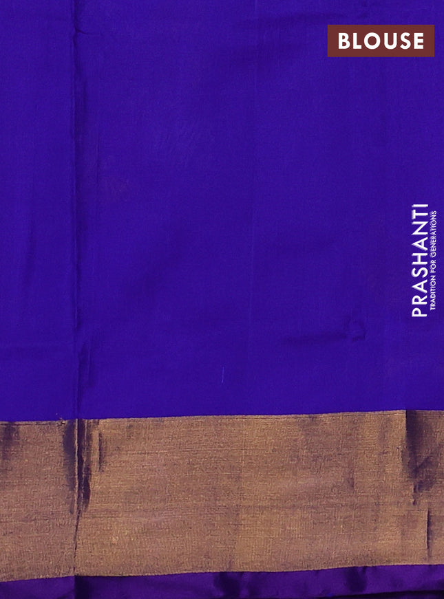Pure uppada silk saree maroon and blue with silver & gold zari woven buttas and jamdhani design pallu