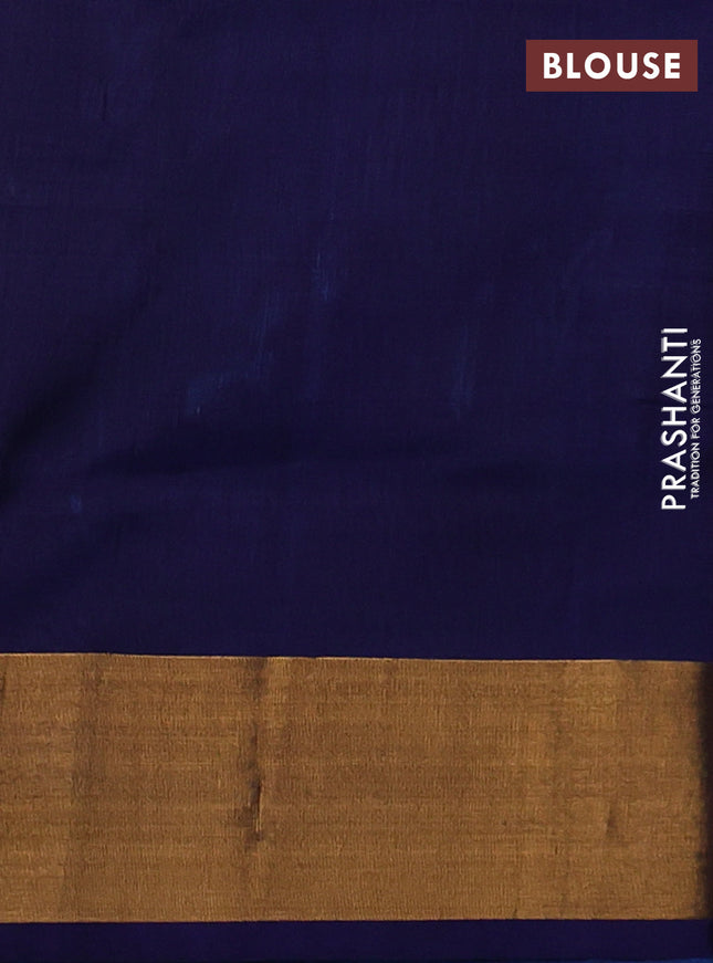 Pure uppada silk saree cs blue and navy blue with silver & gold zari woven thilak buttas and jamdhani design pallu