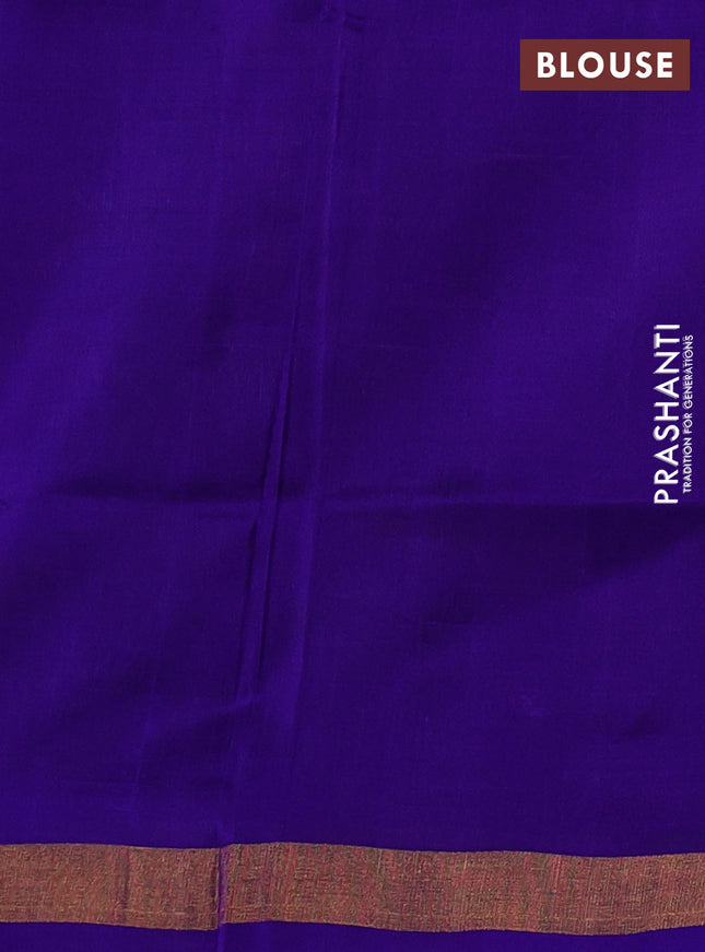 Pure uppada silk saree dual shade of greenish violet and violet with silver & gold zari woven thilak buttas and jamdhani design pallu