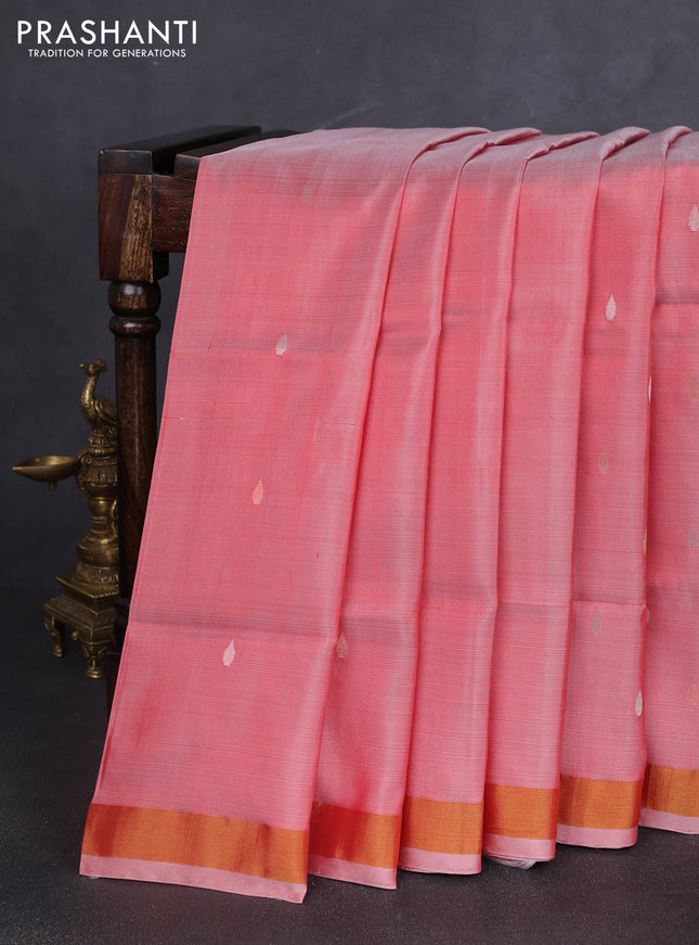 Pure uppada silk saree red shade with silver & gold zari woven thilak buttas and jamdhani design pallu