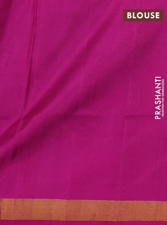 Pure uppada silk saree teal blue and pink with silver & gold zari woven thilak buttas and jamdhani design pallu