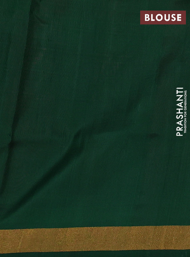 Pure uppada silk saree peach pink and dark green with silver & gold zari woven thilak buttas and jamdhani design pallu
