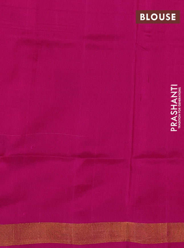 Pure uppada silk saree dual shade of pinkish orange and pink with thread & zari woven thilak buttas and jamdhani design pallu