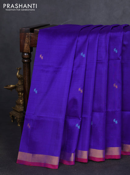 Pure uppada silk saree blue and pink with thread & zari woven buttas and jamdhani design pallu